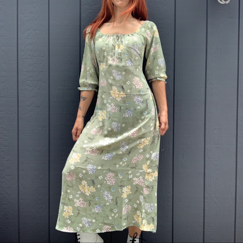Kamali & Co. Y2K blouse sleeve tie back floral dress Sz M